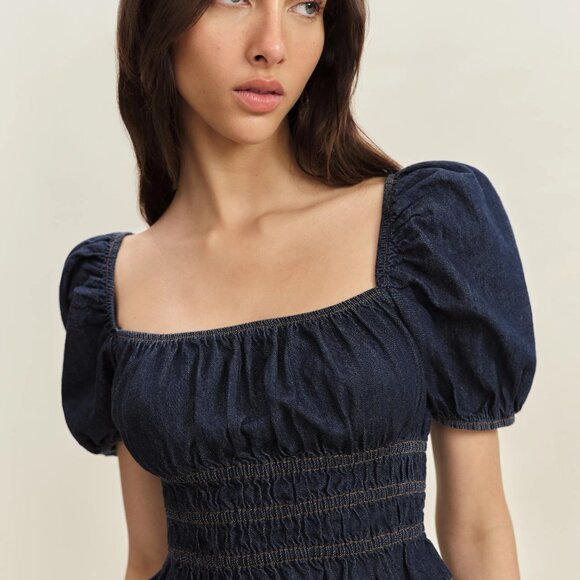 NWT Reformation Aliya Denim Top, Size Medium - Picture 2 of 7